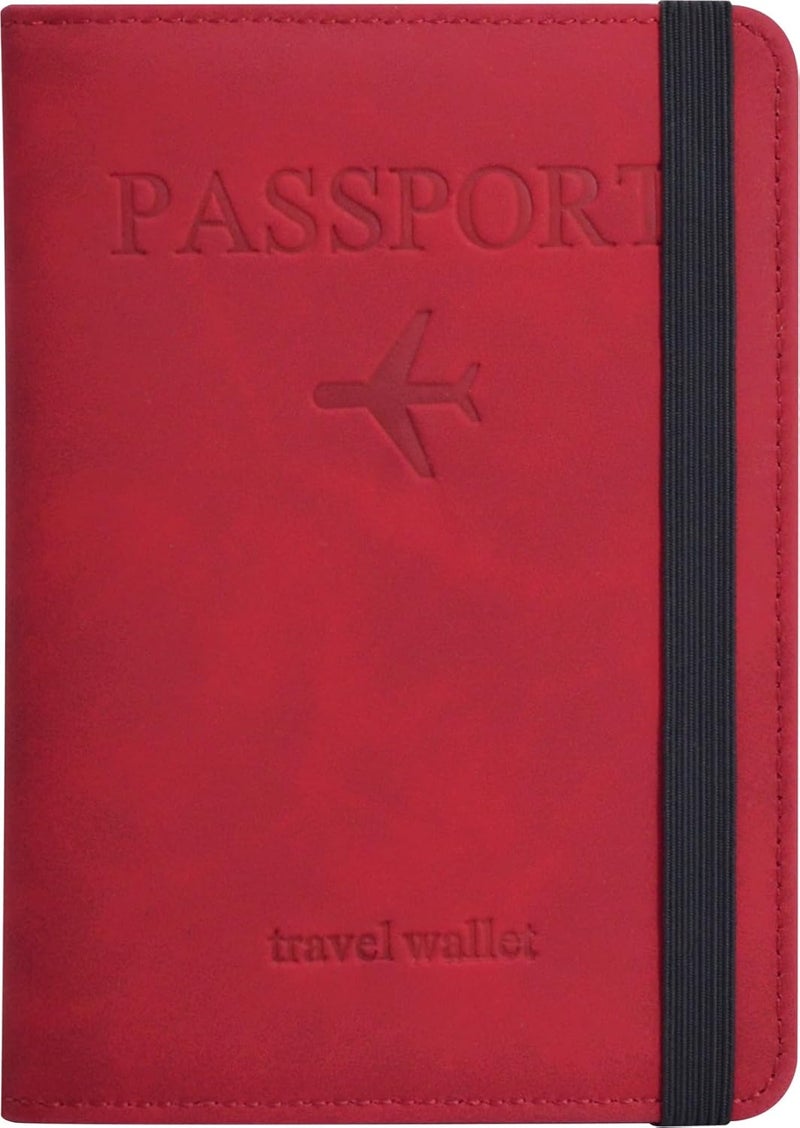 KAOBAN Passport Holder, Passport Cover with Credit Card Slot and Boarding Pass Slot Combo, Passport Wallet Case Book Travel Must Have, RFID Blocking Leather Travel Accessories, Red - Image 1
